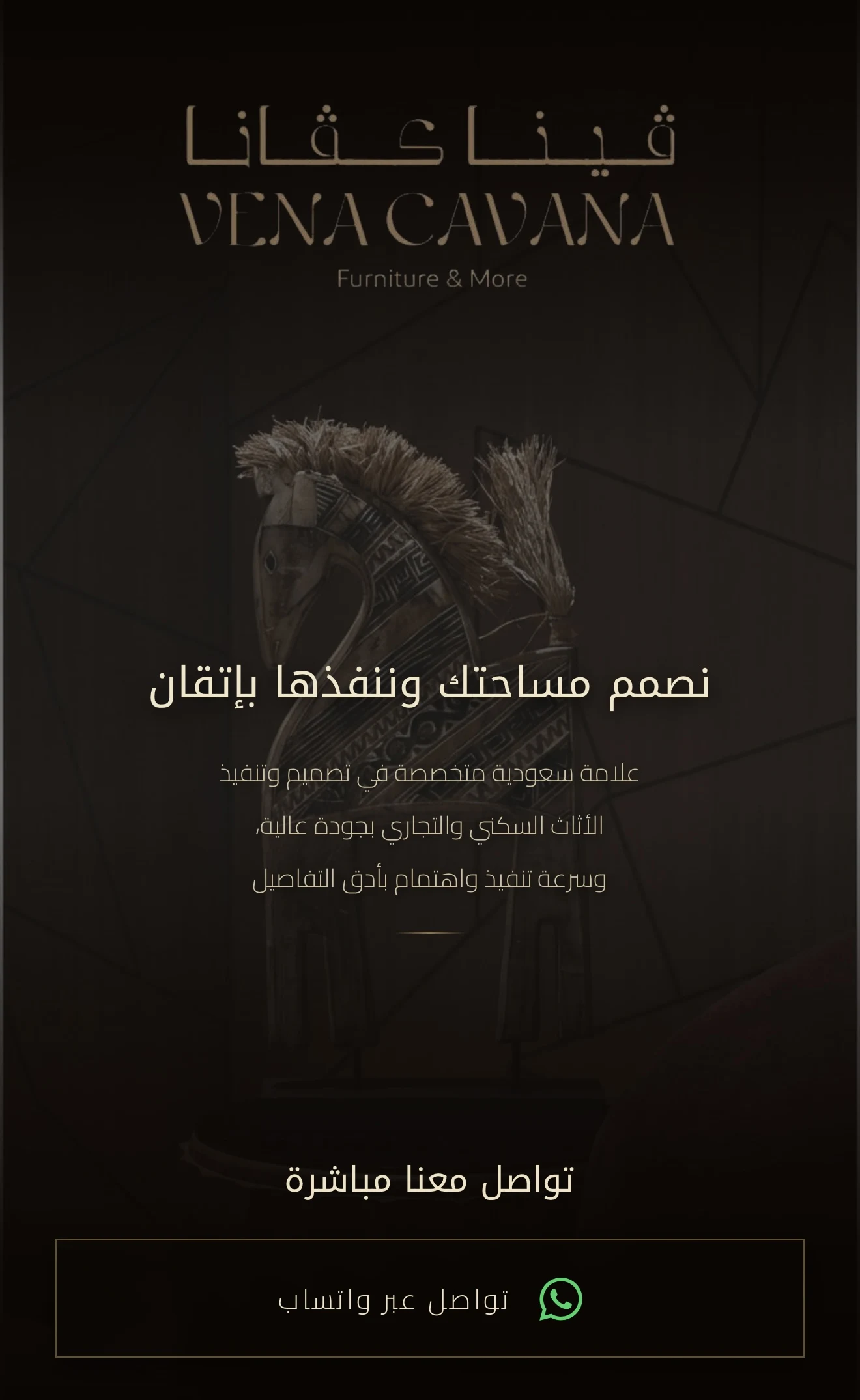 صفحة هبوط ڤيناكڤانا مع الهوية والعنوان وزر التواصل عبر واتساب